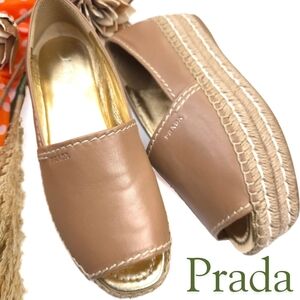 Prada Women's Tan Platform Espadrille Shoes Sz 39